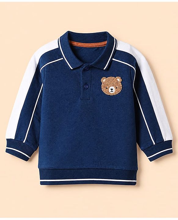 Babyhug Premium 100% Cotton Knit Front Open Heavy Gauge Sweatshirt with Full Raglan Sleeves and Bear Patch in Navy Blue
