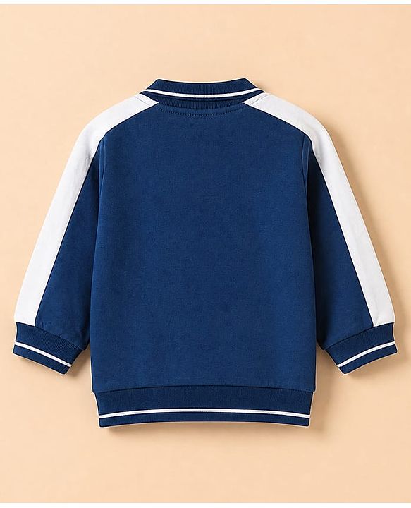 Babyhug Premium 100% Cotton Knit Front Open Heavy Gauge Sweatshirt with Full Raglan Sleeves and Bear Patch in Navy Blue