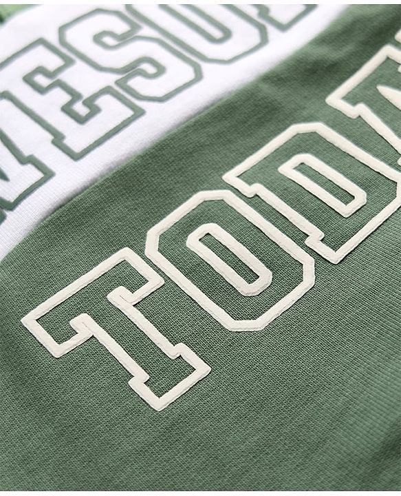 Babyhug 100% Cotton Ottoman Heavy Gauge Knit Front Open Hooded Sweatshirt with Full Raglan Sleeves and Awesome Today Print - Green
