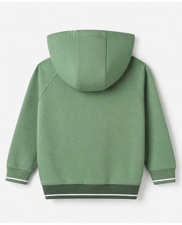 Babyhug 100% Cotton Ottoman Heavy Gauge Knit Front Open Hooded Sweatshirt with Full Raglan Sleeves and Awesome Today Print - Green