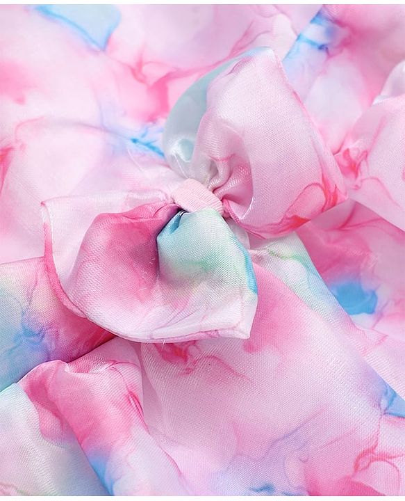Babyhug Organza Woven Solid Ruffle Sleeves Onesie with Bow at York Party - Pink