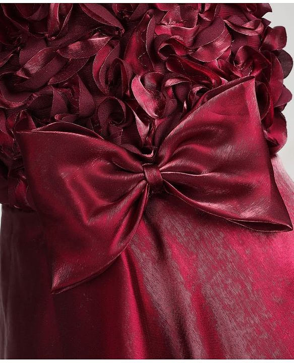 Babyhug Organza Woven Sleeveless Party Gown With Floral & Yok With Bow Applique - Wine