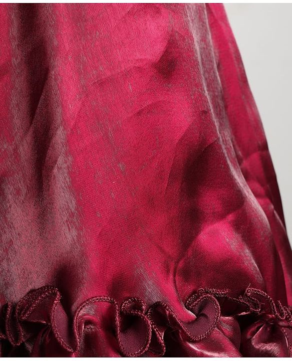 Babyhug Organza Woven Sleeveless Party Gown With Floral & Yok With Bow Applique - Wine