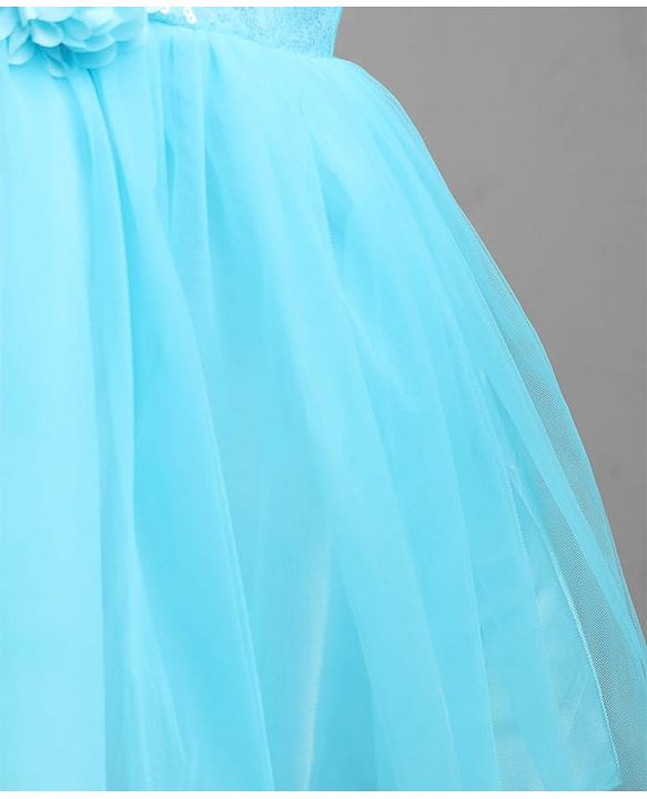Babyhug Solid Mesh Sleeveless Party Dress with Sequins York and Corsage Flowers at York - Light Blue
