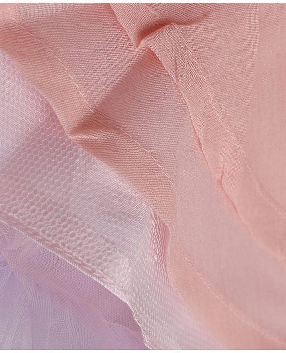Babyhug Solid Mesh Woven Sleeveless Party Dress & Pleated York with Bow Applique - Pink