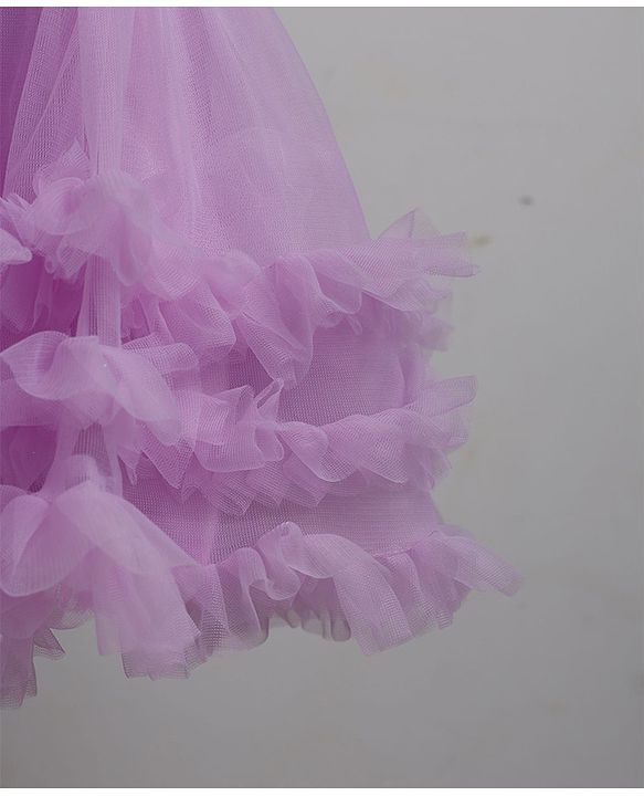 Babyhug Solid Mesh Woven Sleeveless Party Dress with Corsage Flowers on York - Lilac
