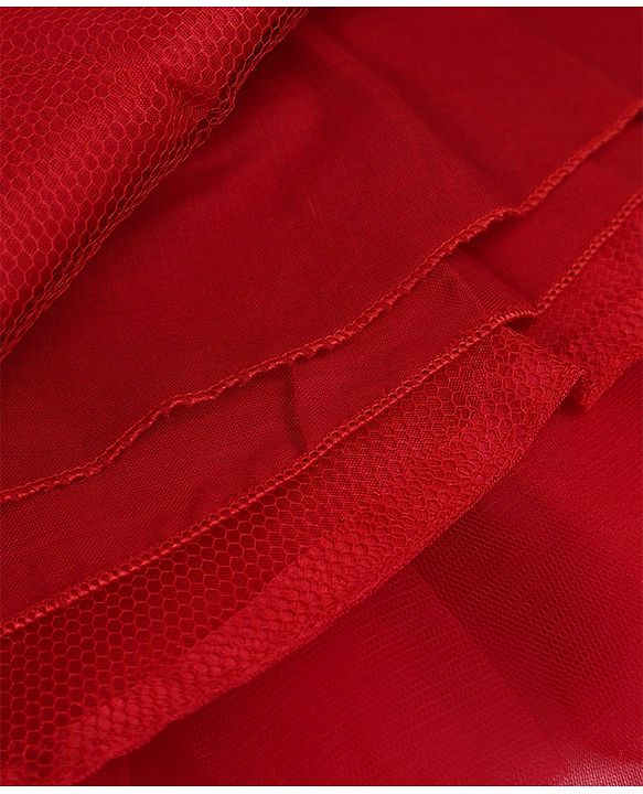 Babyhug Solid Organzza Woven Sleeveless Party Dress with Cold Shoulder Ruffle Detailing - Red