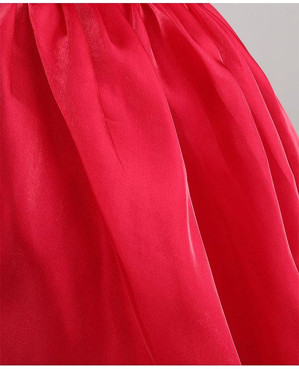 Babyhug Solid Organzza Woven Sleeveless Party Dress with Cold Shoulder Ruffle Detailing - Red