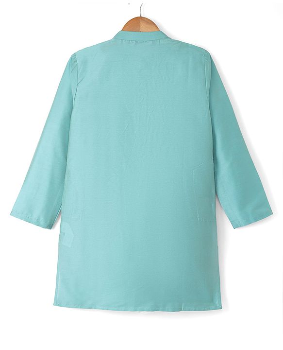 Pine Kids Woven Full Sleeves Kurta and Pyjama with Full Length and Floral Vines Embroidered in Green