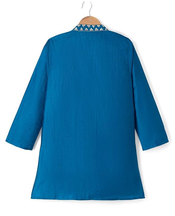 Pine Kids Woven Full Sleeves Sequinned Kurta & Pyjama Set - Teal Blue