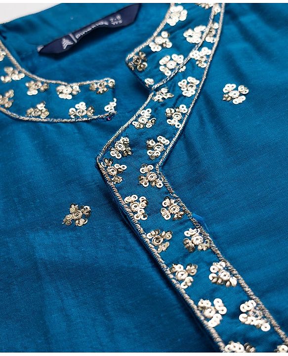 Pine Kids Woven Full Sleeves Sequinned Kurta & Pyjama Set - Teal Blue
