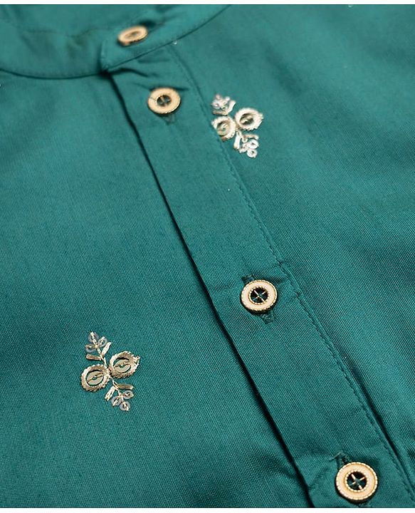 Pine Kids Woven Full Sleeves Sequinned Kurta & Pyjama Set - Green