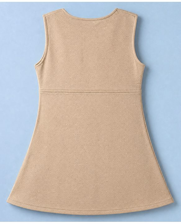 Babyhug Solid Twill Knit A-Line Dress with Full Sleeves Jacket - Beige