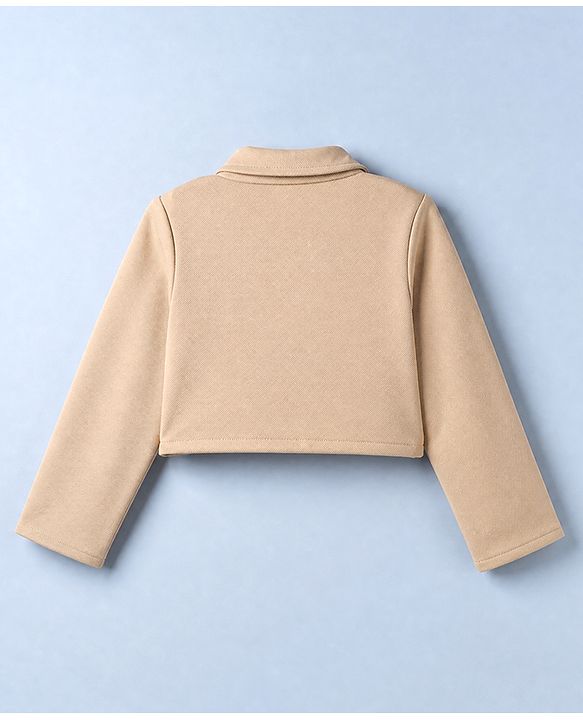 Babyhug Solid Twill Knit A-Line Dress with Full Sleeves Jacket - Beige