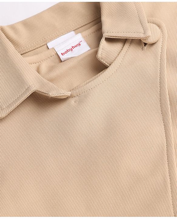 Babyhug Solid Twill Knit A-Line Dress with Full Sleeves Jacket - Beige