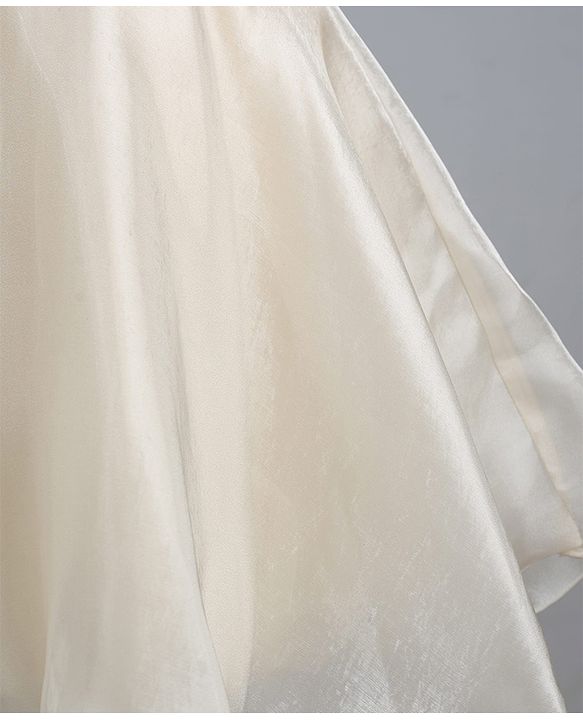 Babyhug Organza Woven Half Puffed Sleeves One Piece Party Dress With Flower Applique - Cream