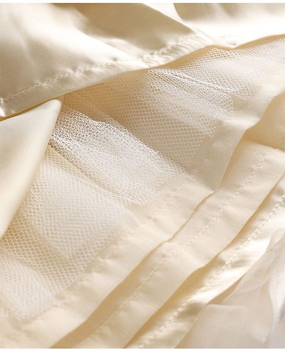Babyhug Organza Woven Half Puffed Sleeves One Piece Party Dress With Flower Applique - Cream