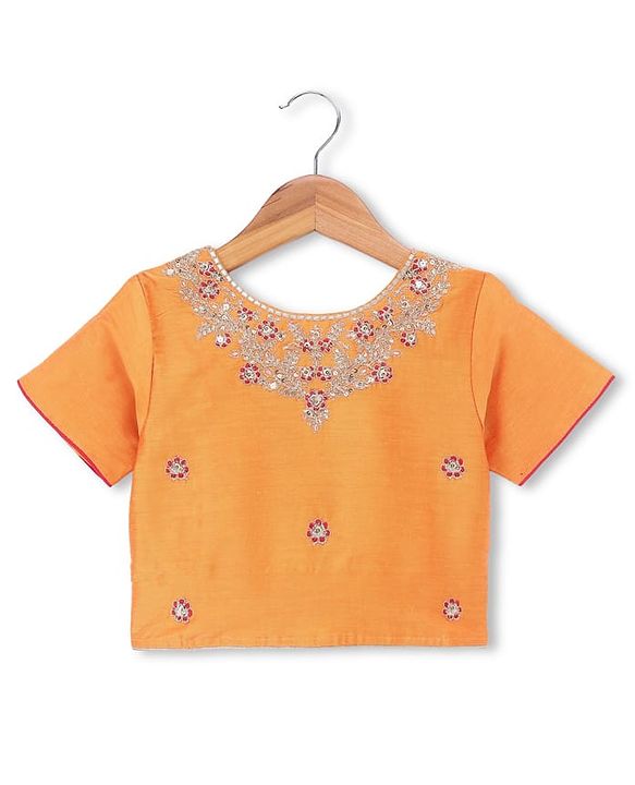 Pine Kids Woven Half Sleeves Floral Embroidered Choli & Lehenga Set WIth Dupatta - Red