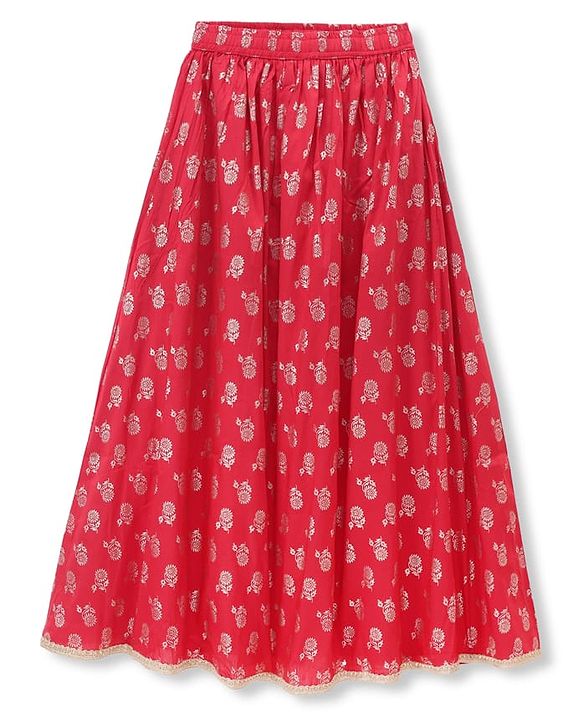 Pine Kids Woven Half Sleeves Floral Embroidered Choli & Lehenga Set WIth Dupatta - Red