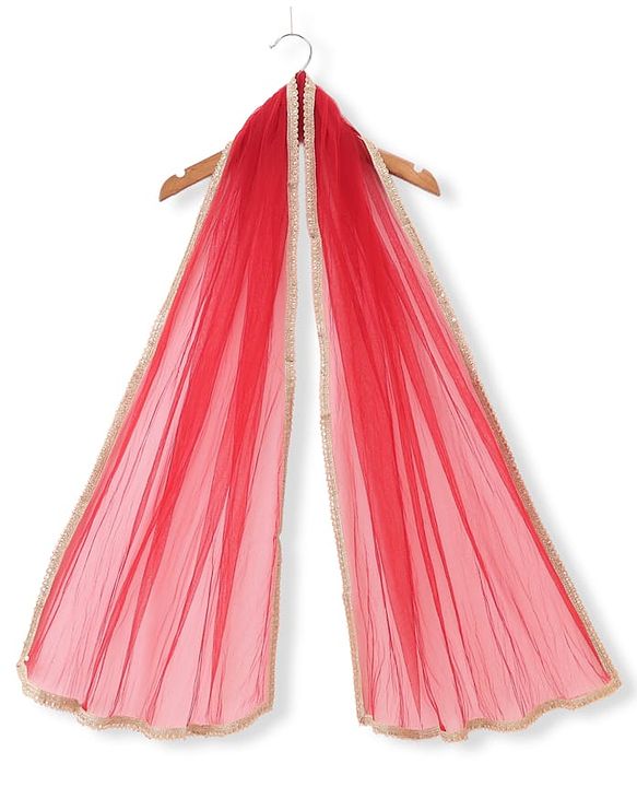 Pine Kids Woven Half Sleeves Floral Embroidered Choli & Lehenga Set WIth Dupatta - Red