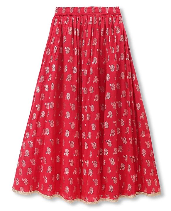 Pine Kids Woven Half Sleeves Floral Embroidered Choli & Lehenga Set WIth Dupatta - Red