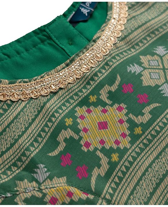 Pine Kids Woven Lehenga Choli Dupatta with Half Sleeves and Geometric Print in Red