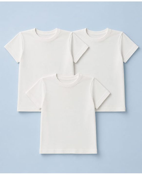 Pine Kids Cotton Knit Solid T-Shirts with Half Sleeves Pack of 3 - White
