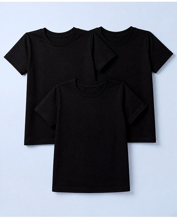Pine Kids Cotton Knit Half Sleeves Solid T-Shirts Pack Of 3 - Black