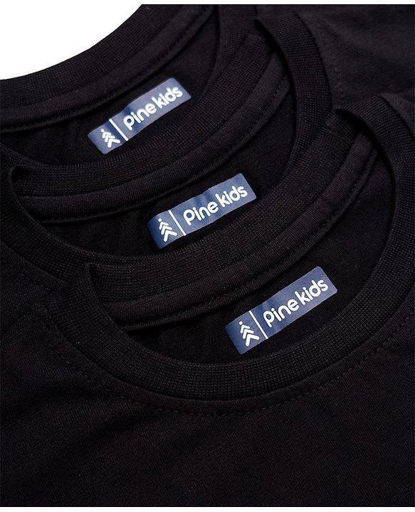 Pine Kids Cotton Knit Half Sleeves Solid T-Shirts Pack Of 3 - Black