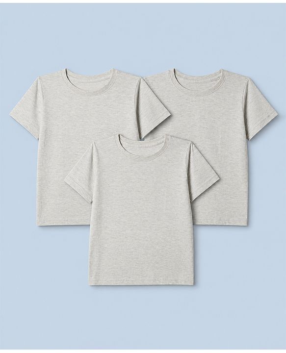 Pine Kids Cotton Knit Half Sleeves Solid T-Shirts Pack Of 3 - Grey