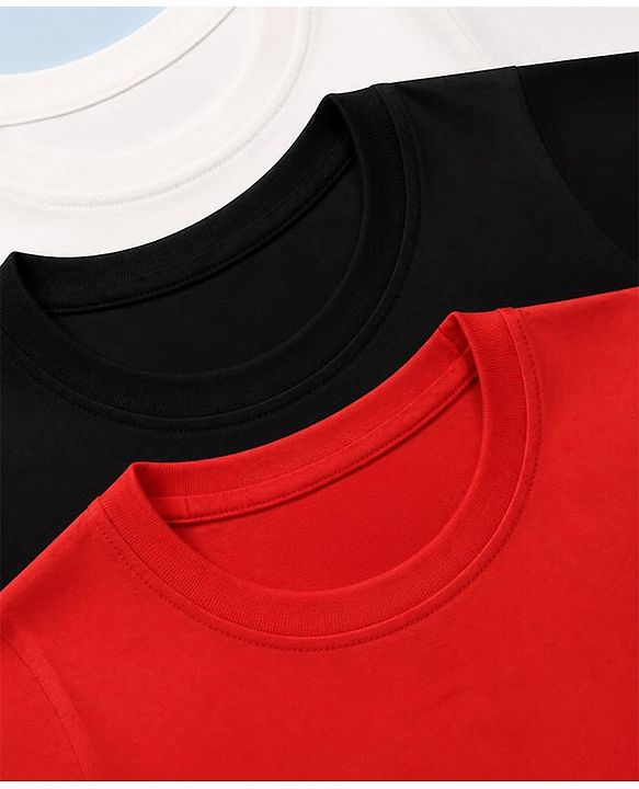 Pine Kids Cotton Knit Solid Half Sleeves T-Shirts Pack of 3 - Red, Black & White