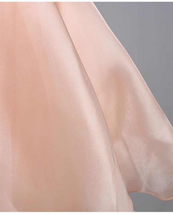 Babyhug Organza Woven Half Puffed Sleeves One Piece Party Dress With Flower Applique - Peach