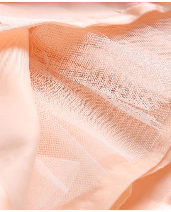 Babyhug Organza Woven Half Puffed Sleeves One Piece Party Dress With Flower Applique - Peach
