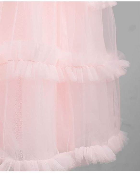 Babyhug Solid Mesh Woven and Sleeveless Party Gown with Applique Flowers - Pink