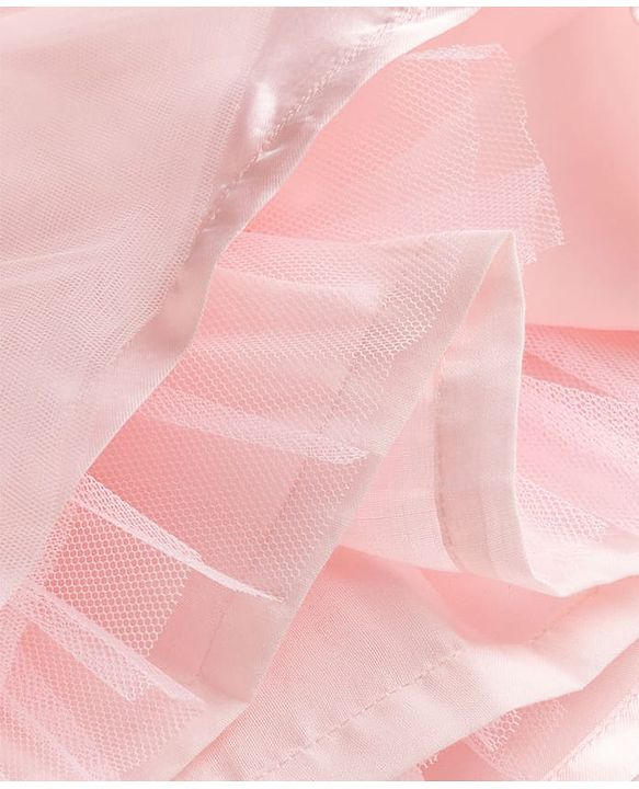 Babyhug Solid Mesh Woven and Sleeveless Party Gown with Applique Flowers - Pink