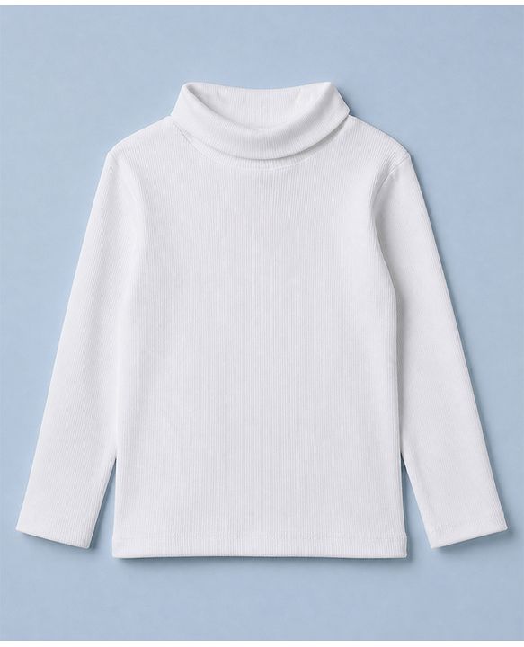 Babyhug Cotton Rib Knit Skivi Winter Solid T-Shirt with Full Sleeves - White