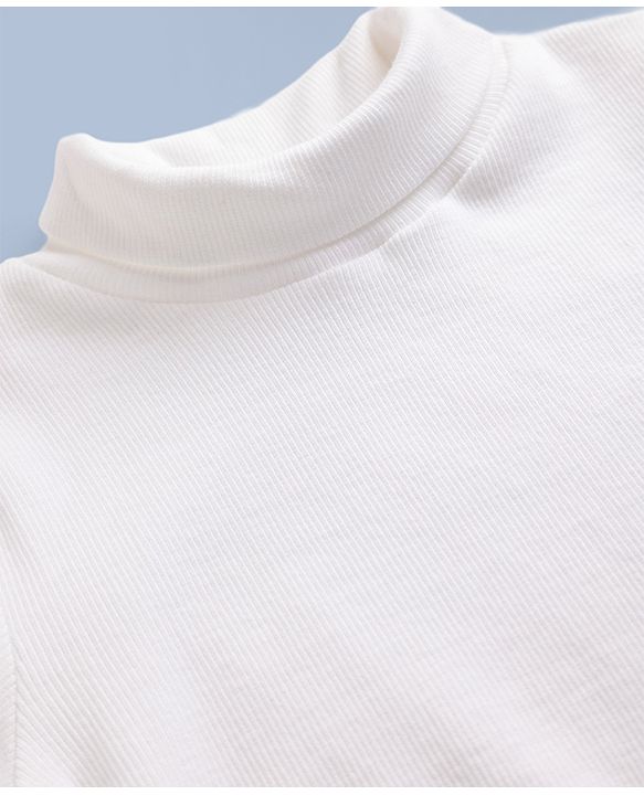 Babyhug Cotton Rib Knit Skivi Winter Solid T-Shirt with Full Sleeves - White