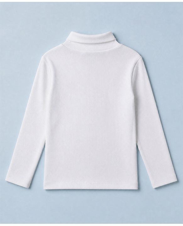 Babyhug Cotton Rib Knit Skivi Winter Solid T-Shirt with Full Sleeves - White
