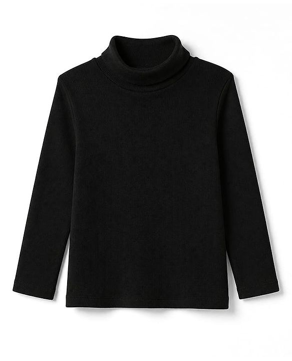 Babyhug Cotton Knit Winter T-shirt with Turtle Neck Full Sleeves in Black