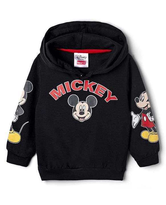Babyhug Disney Terry Knit Hooded Sweatshirt & Joggers Set with Full Sleeves and Mickey Mouse Graphic - Black