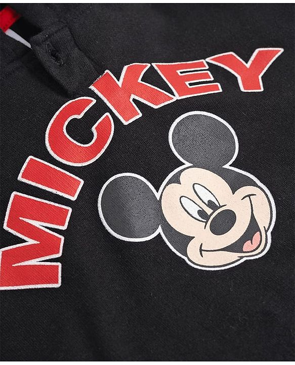 Babyhug Disney Terry Knit Hooded Sweatshirt & Joggers Set with Full Sleeves and Mickey Mouse Graphic - Black