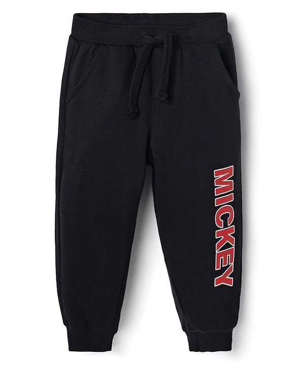 Babyhug Disney Terry Knit Hooded Sweatshirt & Joggers Set with Full Sleeves and Mickey Mouse Graphic - Black
