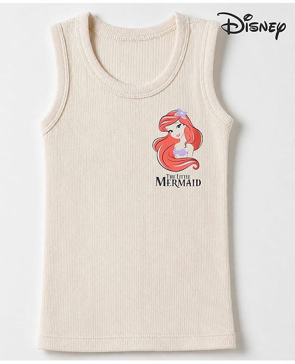 Babyhug Disney Interlock Knit Sleeveless Thermal Inner Wear with Ariel & Text Print - Light Peach