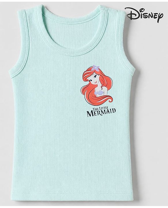 Babyhug Disney Interlock Knit Sleeveless Thermal Inner Wear with Ariel & Text Print - Mint