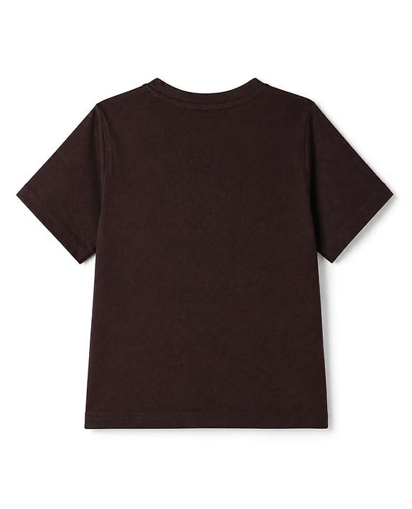 Pine Kids 100% Cotton Knit T-Shirts with Half Sleeves and Happy Camper Text Print - Dark Brown