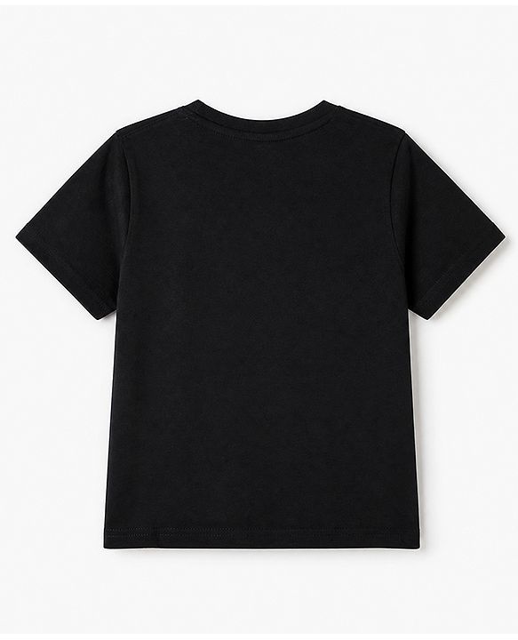 Pine Kids 100% Cotton Knit T-Shirt with Half Sleeves and Skateboard Print in Black