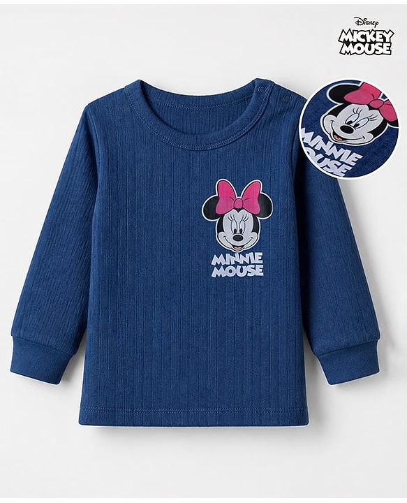 Babyhug Disney 100% Cotton Interlock Knit Full Sleeves Thermal Inner Wear with Minnie Mouse Graphic Print - Navy Blue
