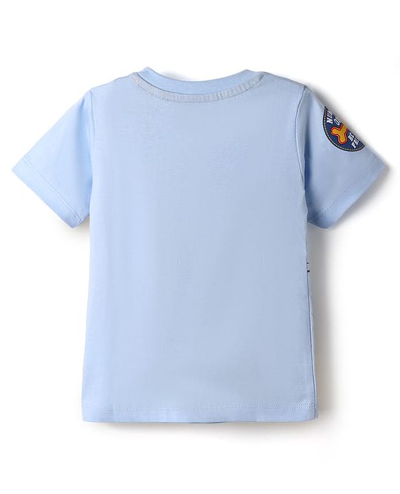 Babyhug Disney 100% Cotton Single Jersey Knit Half sleeves Tshirt with Mickey Mouse Print - Light Blue