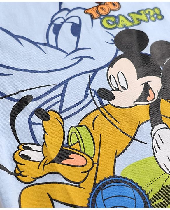 Babyhug Disney 100% Cotton Single Jersey Knit Half sleeves Tshirt with Mickey Mouse Print - Light Blue