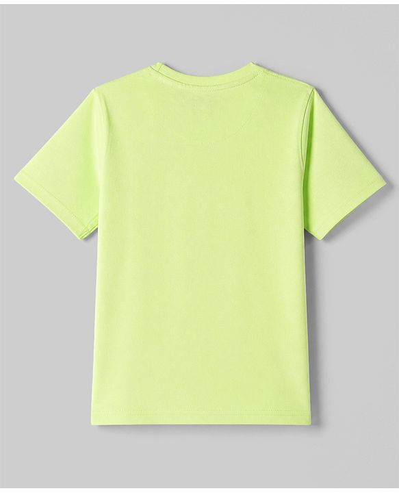 Pine Kids 100% Cotton Knit T-Shirt with Half Sleeves and New Wave Print in Lime Green